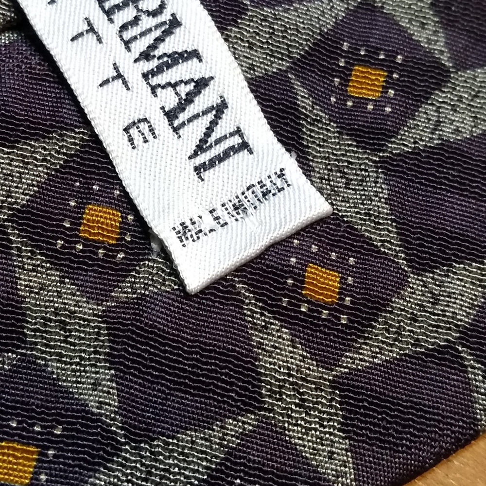 Giorgio Armani Tie; Purple, Blue, Gold Diamond Pattern; 100% Silk, Made … - Picture 5 of 9